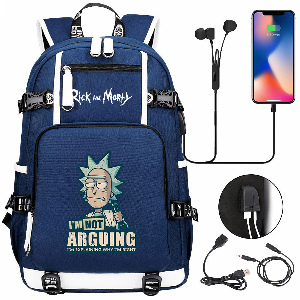 Rick And Morty USB Charging Backpack School Notebook Travel Bags