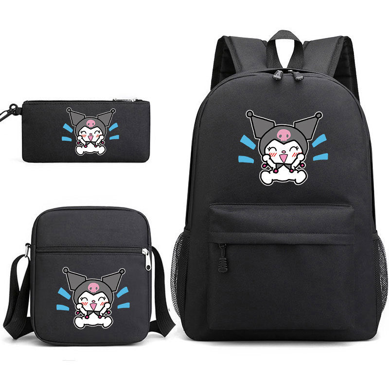 Kuromi Printed Schoolbag Backpack Shoulder Bag Pencil Bag 3pcs set for Kids Students