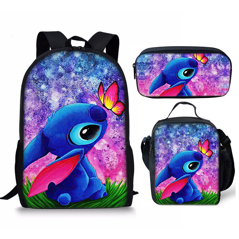 Lilo Stitch Full Printed Backpack Schoolbag Travel Notebook Bag Lunch Bag Pencil Bag for Kids Students 3PCS