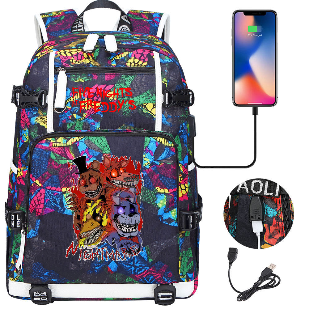 Five Nights At Freddys USB Charging Backpack School Notebook Travel Bags