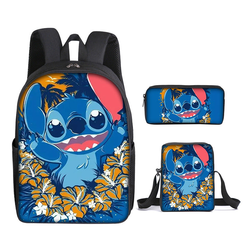 Stitch Full Printed Backpack Schoolbag Travel Notebook Bag Lunch Bag Pencil Bag for Kids Students 3PCS