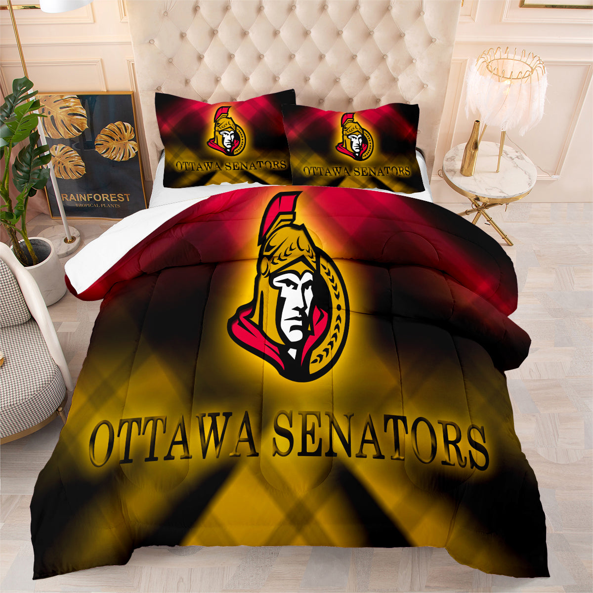 Ottawa Hockey Senators Comforter Pillowcases 3PC Sets Blanket All Season Reversible Quilted Duvet