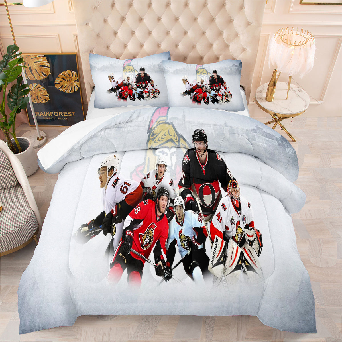 Ottawa Hockey Senators Comforter Pillowcases 3PC Sets Blanket All Season Reversible Quilted Duvet