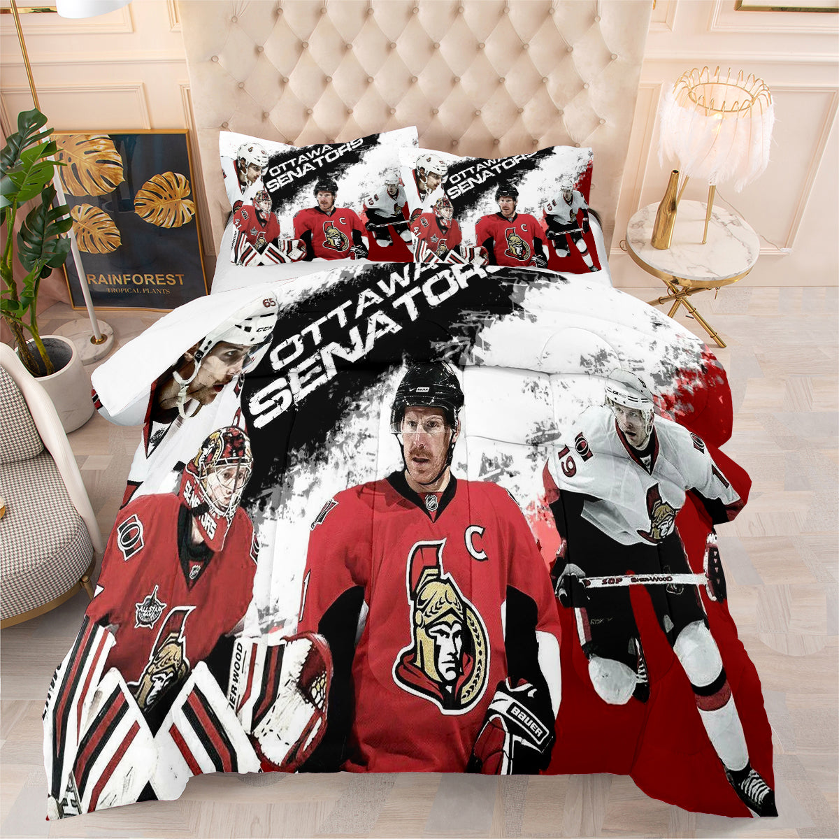 Ottawa Hockey Senators Comforter Pillowcases 3PC Sets Blanket All Season Reversible Quilted Duvet