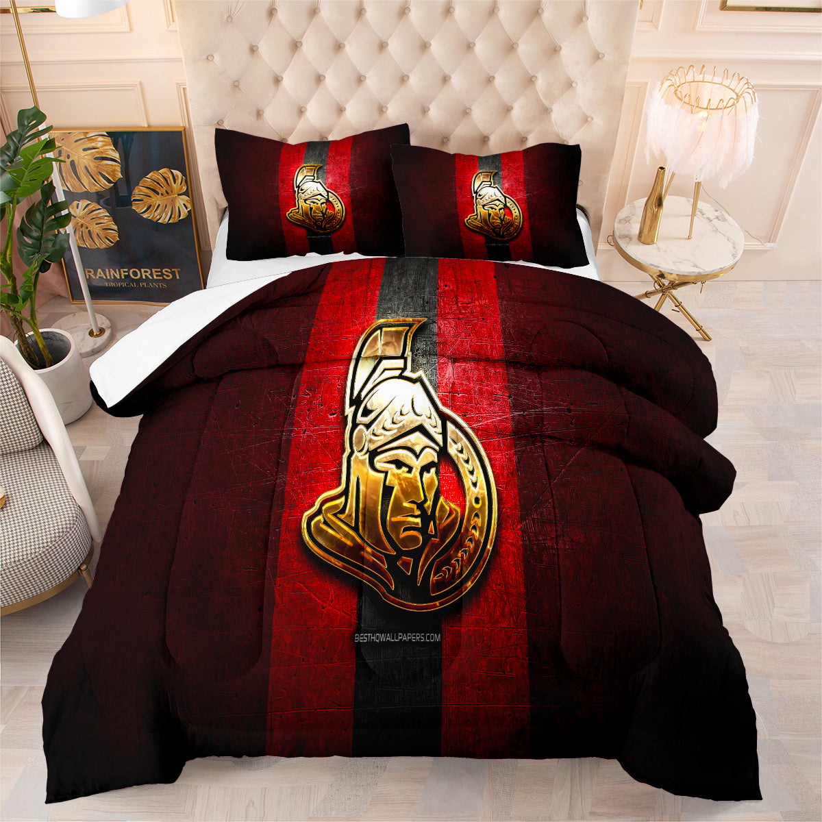 Ottawa Hockey Senators Comforter Pillowcases 3PC Sets Blanket All Season Reversible Quilted Duvet