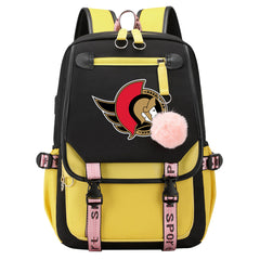 Ottawa Senators Hockey League Waterproof Backpack School Notebook Travel Bag USB Charging