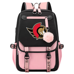 Ottawa Senators Hockey League Waterproof Backpack School Notebook Travel Bag USB Charging