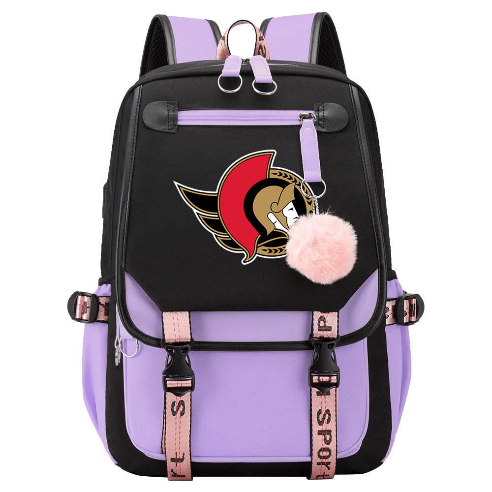 Ottawa Senators Hockey League Waterproof Backpack School Notebook Travel Bag USB Charging