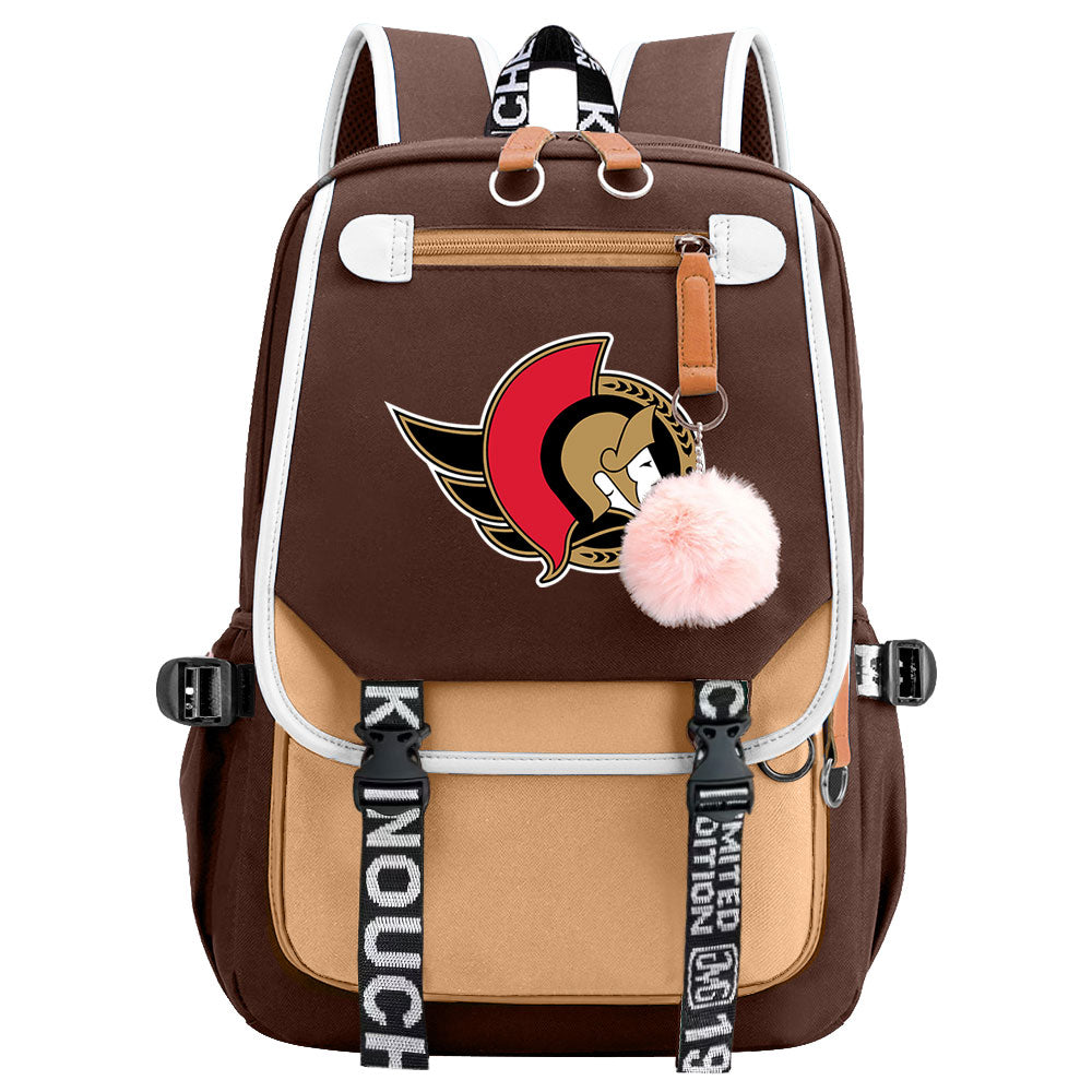 Ottawa Senators Hockey League Waterproof Backpack School Notebook Travel Bag USB Charging