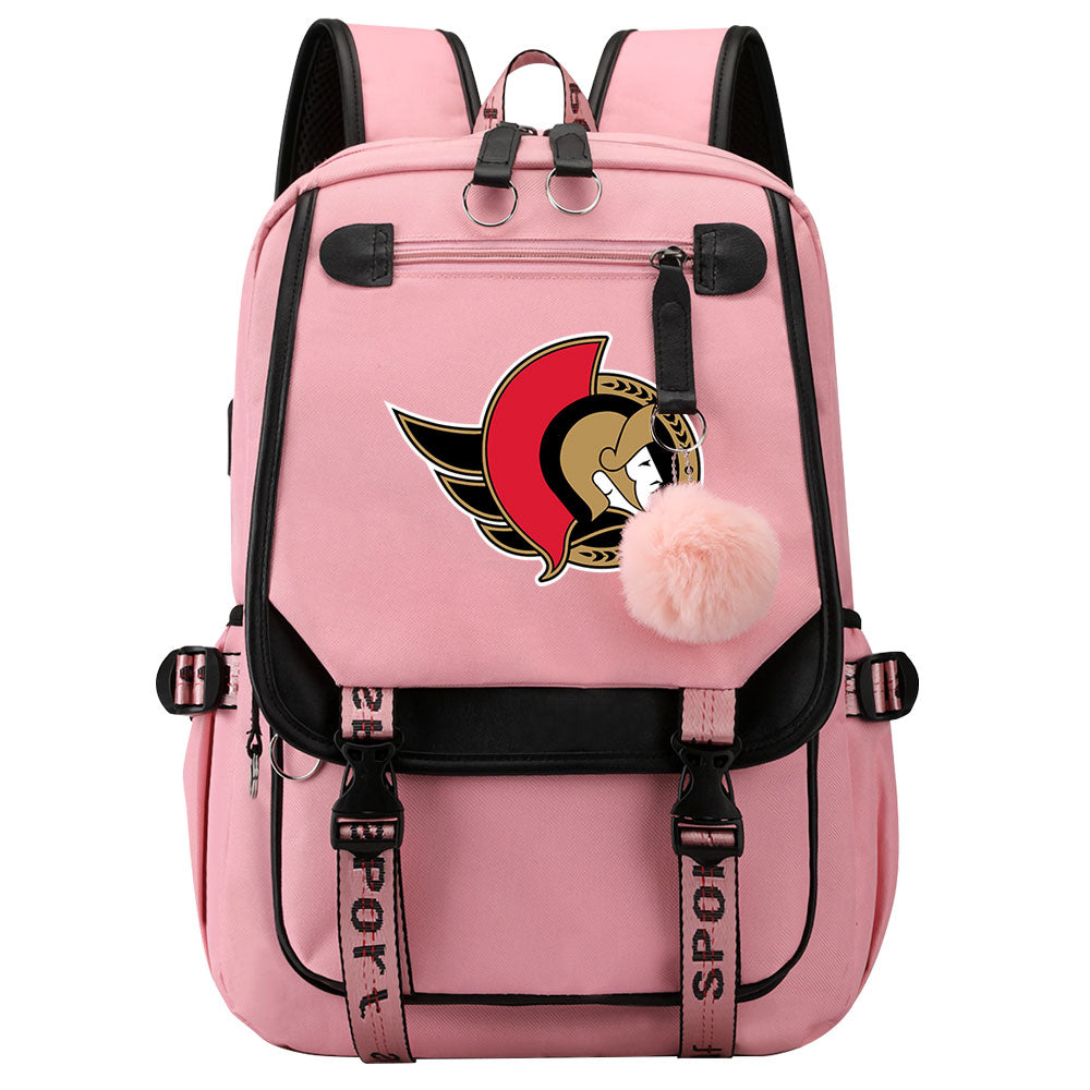 Ottawa Senators Hockey League Waterproof Backpack School Notebook Travel Bag USB Charging