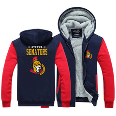 Ottawa Senators Hockey Team Unisex Lined Hoodie Fleece Sweatshirt Full Zipper Hooded Thicken Jacket