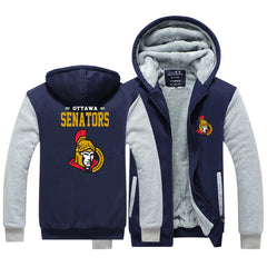 Ottawa Senators Hockey Team Unisex Lined Hoodie Fleece Sweatshirt Full Zipper Hooded Thicken Jacket