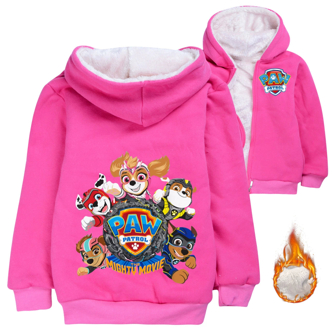 Paw Patrol The Mighty Movie Sherpa Lined Hoodie Fleece Sweatshirt Full Zip Hooded Jacket for Kids