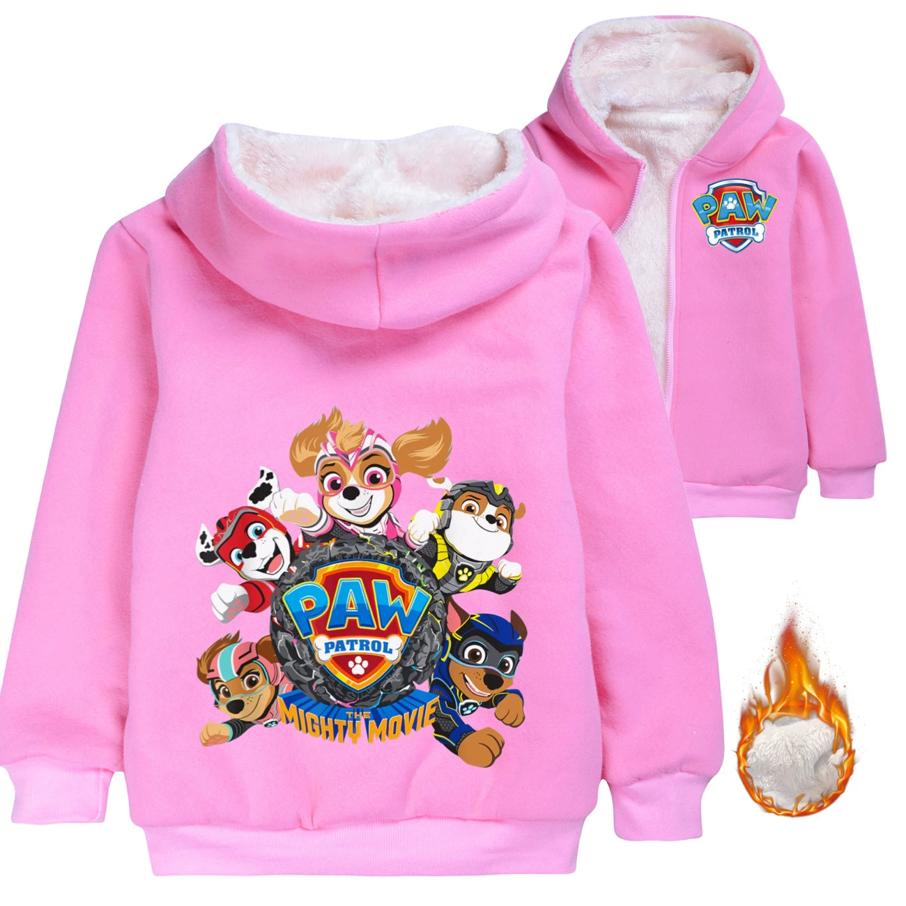 Paw Patrol The Mighty Movie Sherpa Lined Hoodie Fleece Sweatshirt Full Zip Hooded Jacket for Kids