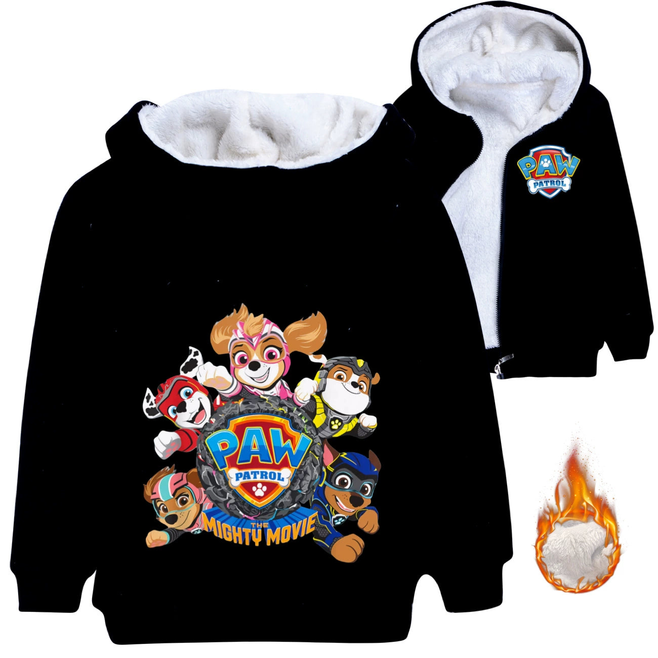 Paw Patrol The Mighty Movie Sherpa Lined Hoodie Fleece Sweatshirt Full Zip Hooded Jacket for Kids