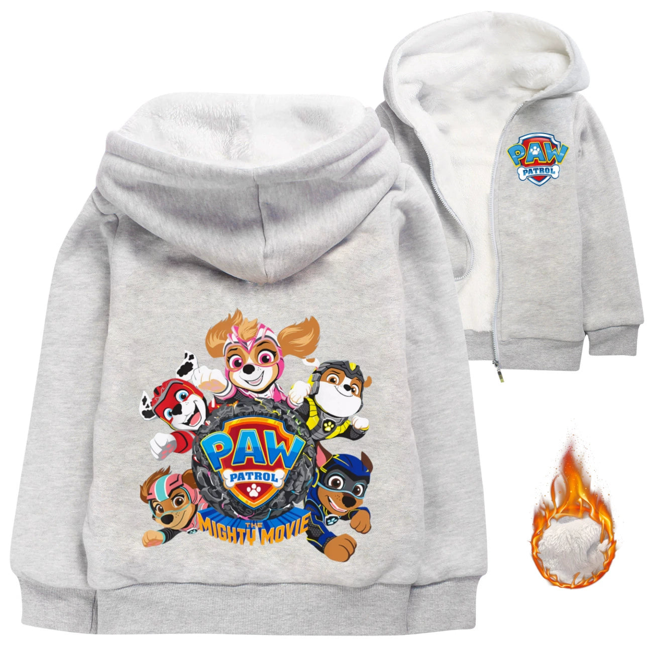 Paw Patrol The Mighty Movie Sherpa Lined Hoodie Fleece Sweatshirt Full Zip Hooded Jacket for Kids