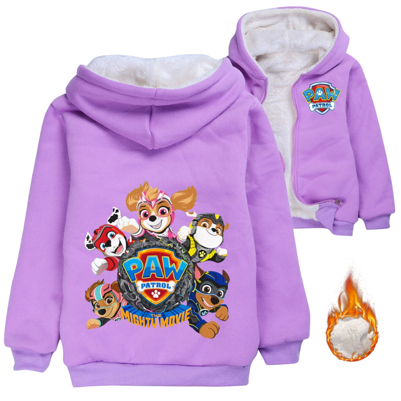 Paw Patrol The Mighty Movie Sherpa Lined Hoodie Fleece Sweatshirt Full Zip Hooded Jacket for Kids