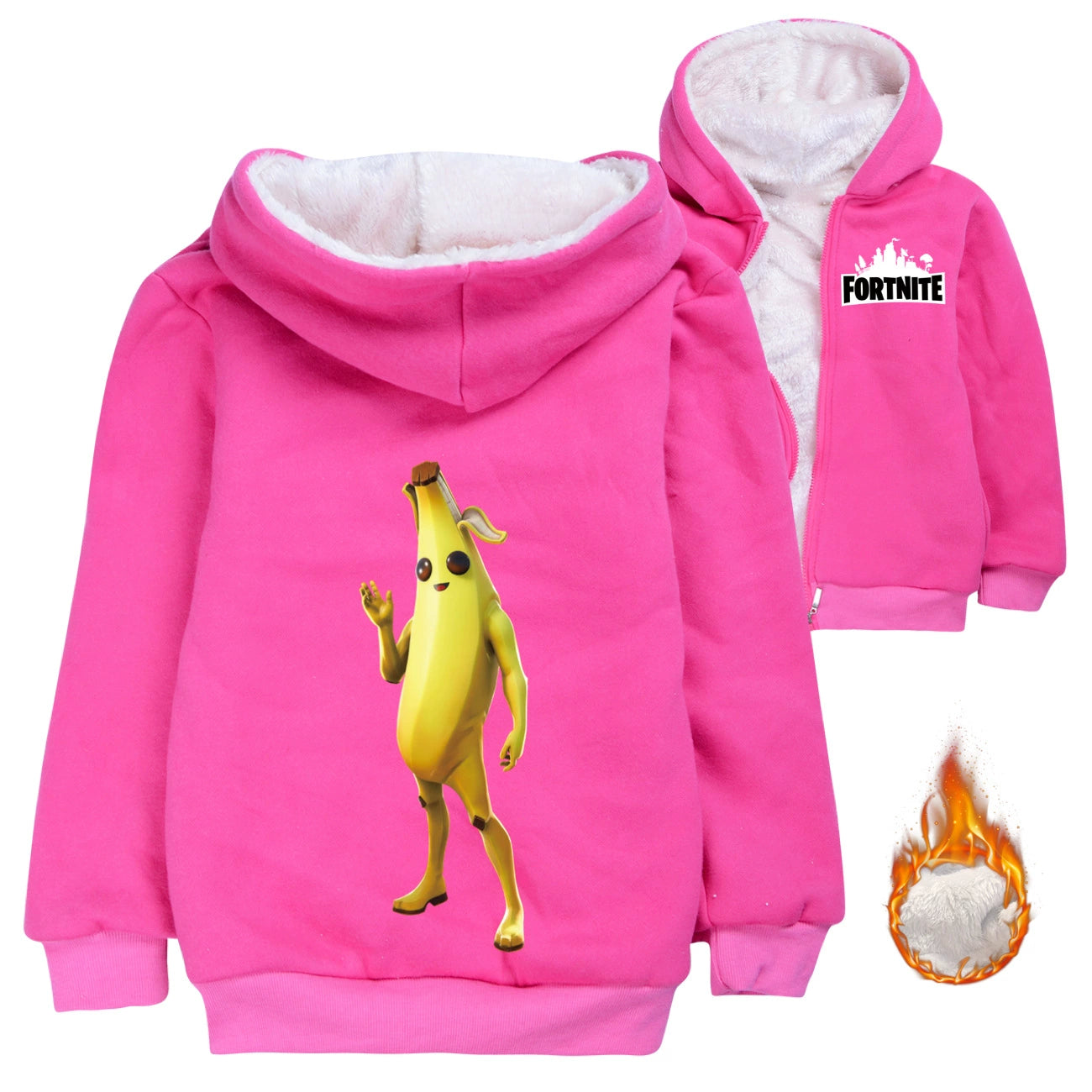 Peely Banana Sherpa Lined Hoodie Fleece Sweatshirt Full Zip Hooded Jacket for Kids