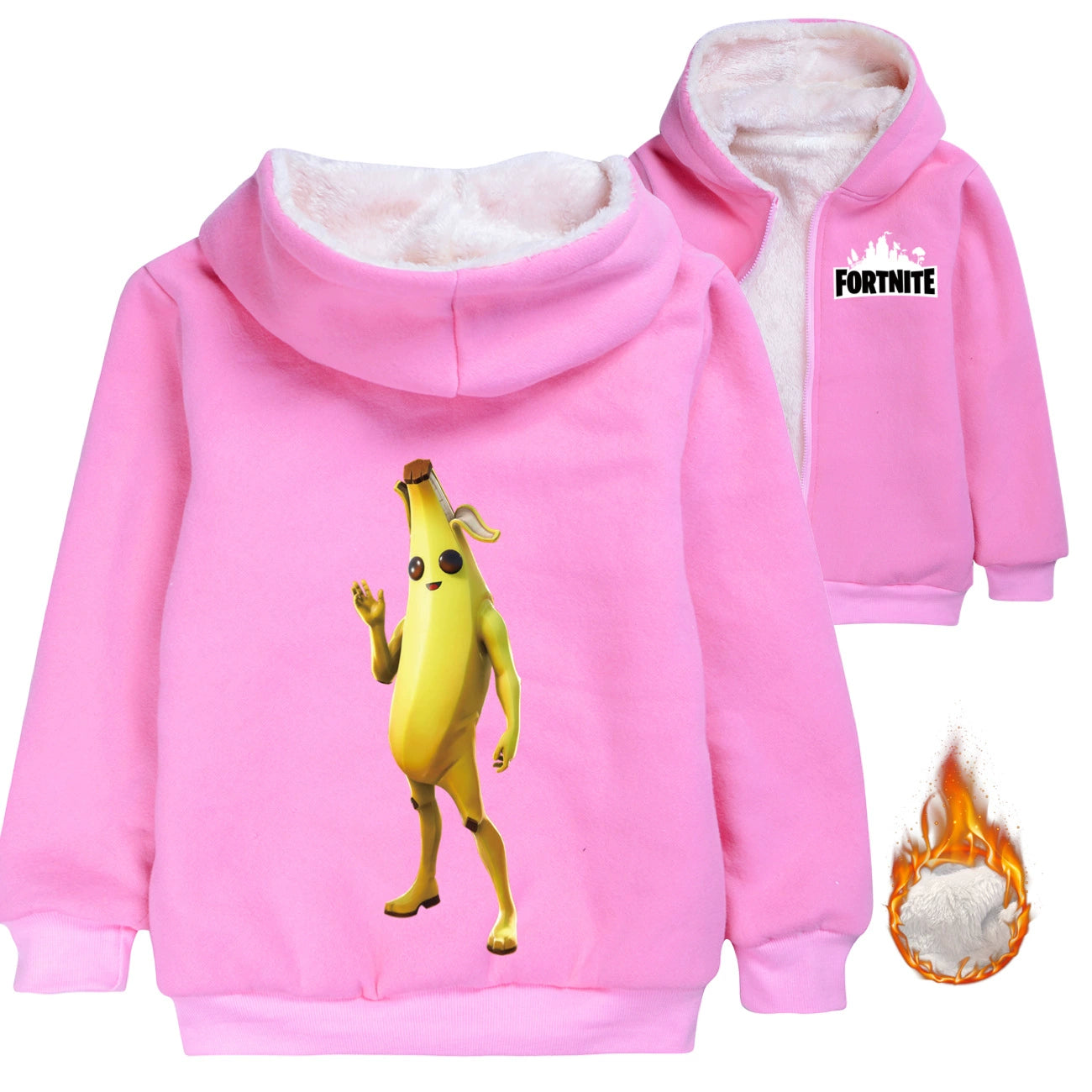 Peely Banana Sherpa Lined Hoodie Fleece Sweatshirt Full Zip Hooded Jacket for Kids