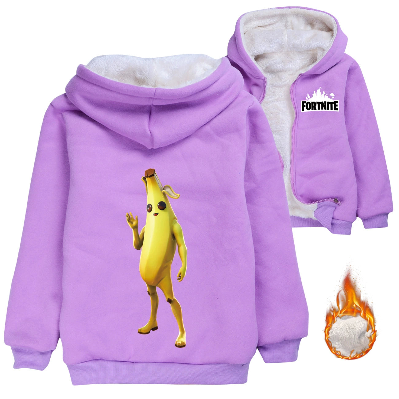 Peely Banana Sherpa Lined Hoodie Fleece Sweatshirt Full Zip Hooded Jacket for Kids