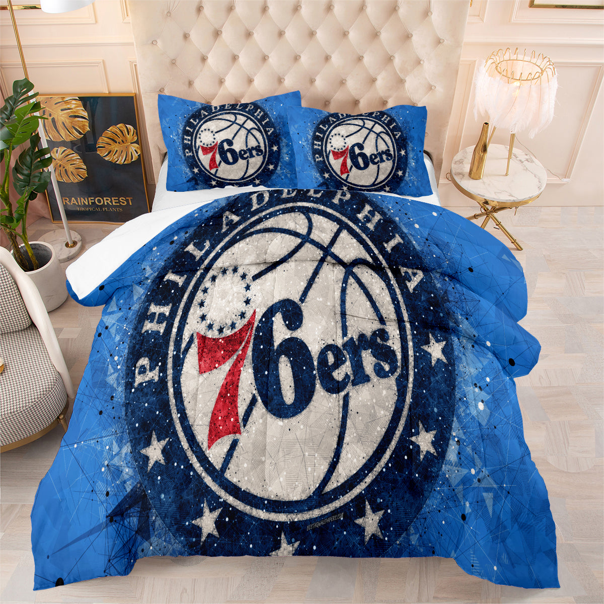 Philadelphia Basketball 76ers Comforter Pillowcases 3PC Sets Blanket All Season Reversible Quilted Duvet