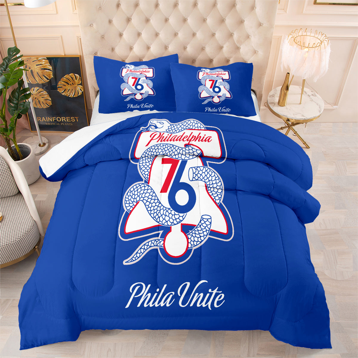 Philadelphia Basketball 76ers Comforter Pillowcases 3PC Sets Blanket All Season Reversible Quilted Duvet