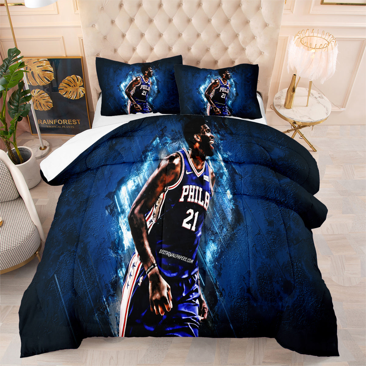 Philadelphia Basketball 76ers Comforter Pillowcases 3PC Sets Blanket All Season Reversible Quilted Duvet