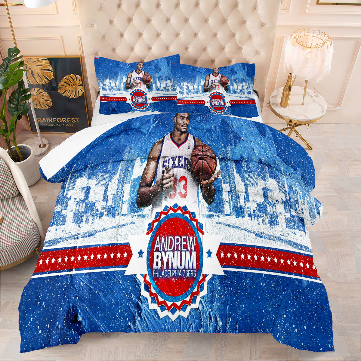 Philadelphia Basketball 76ers Comforter Pillowcases 3PC Sets Blanket All Season Reversible Quilted Duvet