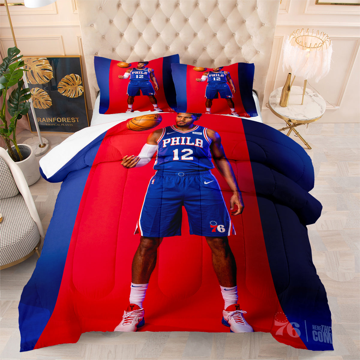 Philadelphia Basketball 76ers Comforter Pillowcases 3PC Sets Blanket All Season Reversible Quilted Duvet