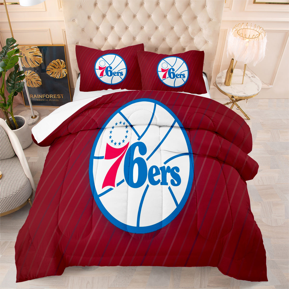 Philadelphia Basketball 76ers Comforter Pillowcases 3PC Sets Blanket All Season Reversible Quilted Duvet