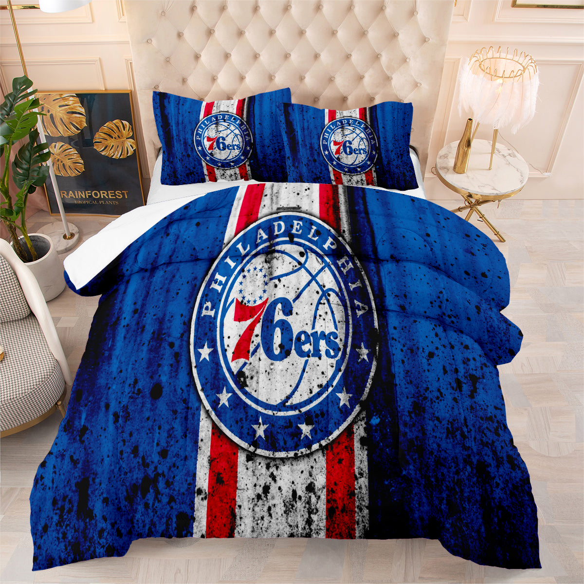 Philadelphia Basketball 76ers Comforter Pillowcases 3PC Sets Blanket All Season Reversible Quilted Duvet