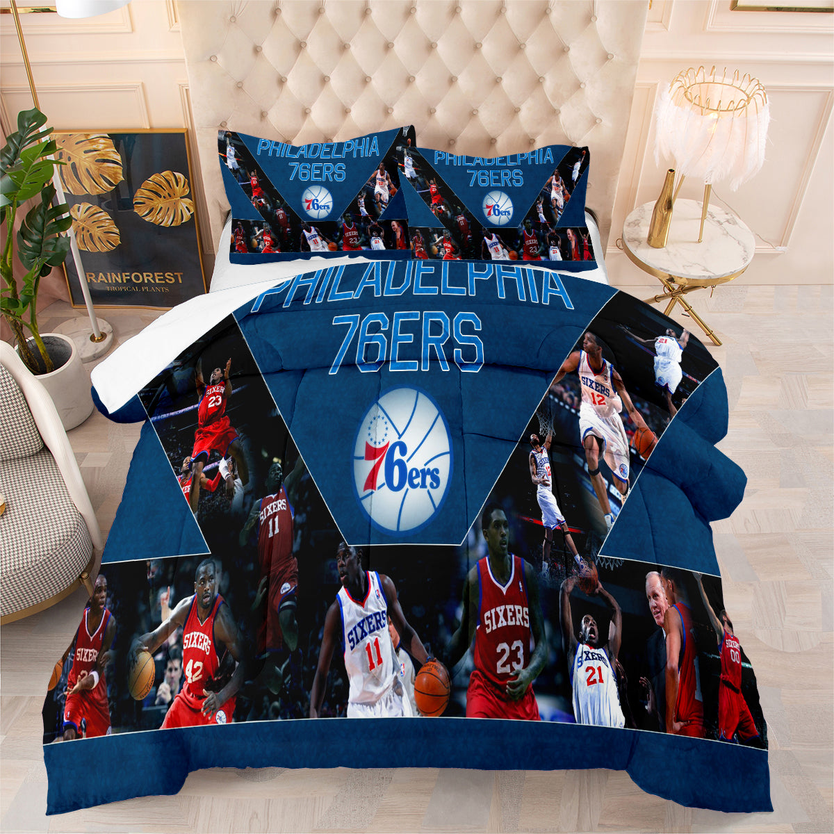 Philadelphia Basketball 76ers Comforter Pillowcases 3PC Sets Blanket All Season Reversible Quilted Duvet