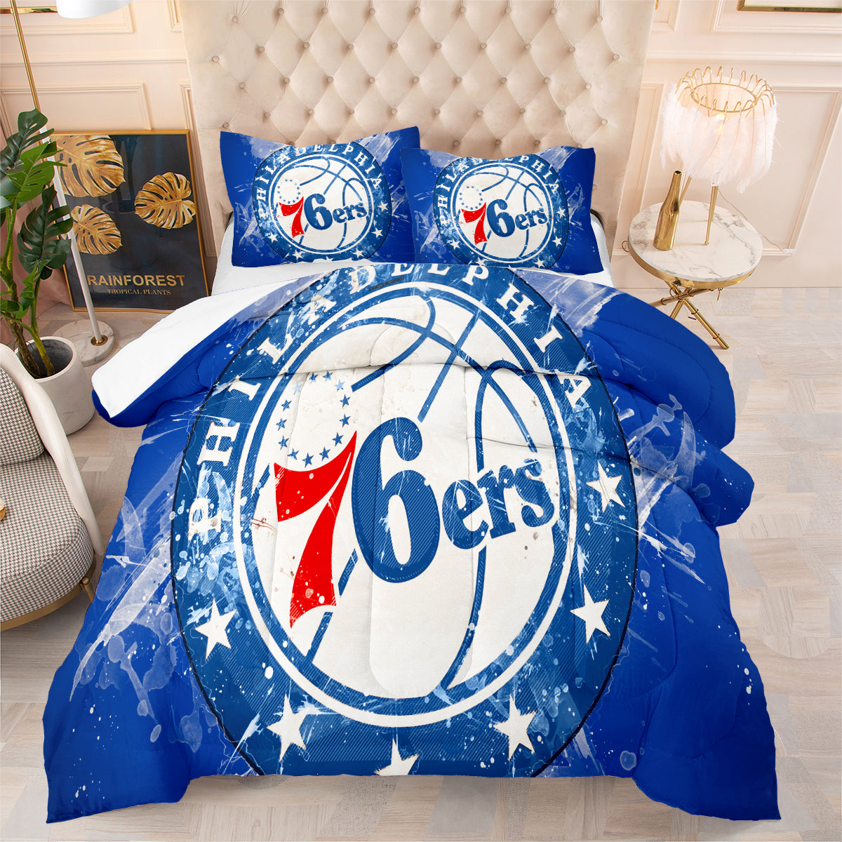 Philadelphia Basketball 76ers Comforter Pillowcases 3PC Sets Blanket All Season Reversible Quilted Duvet