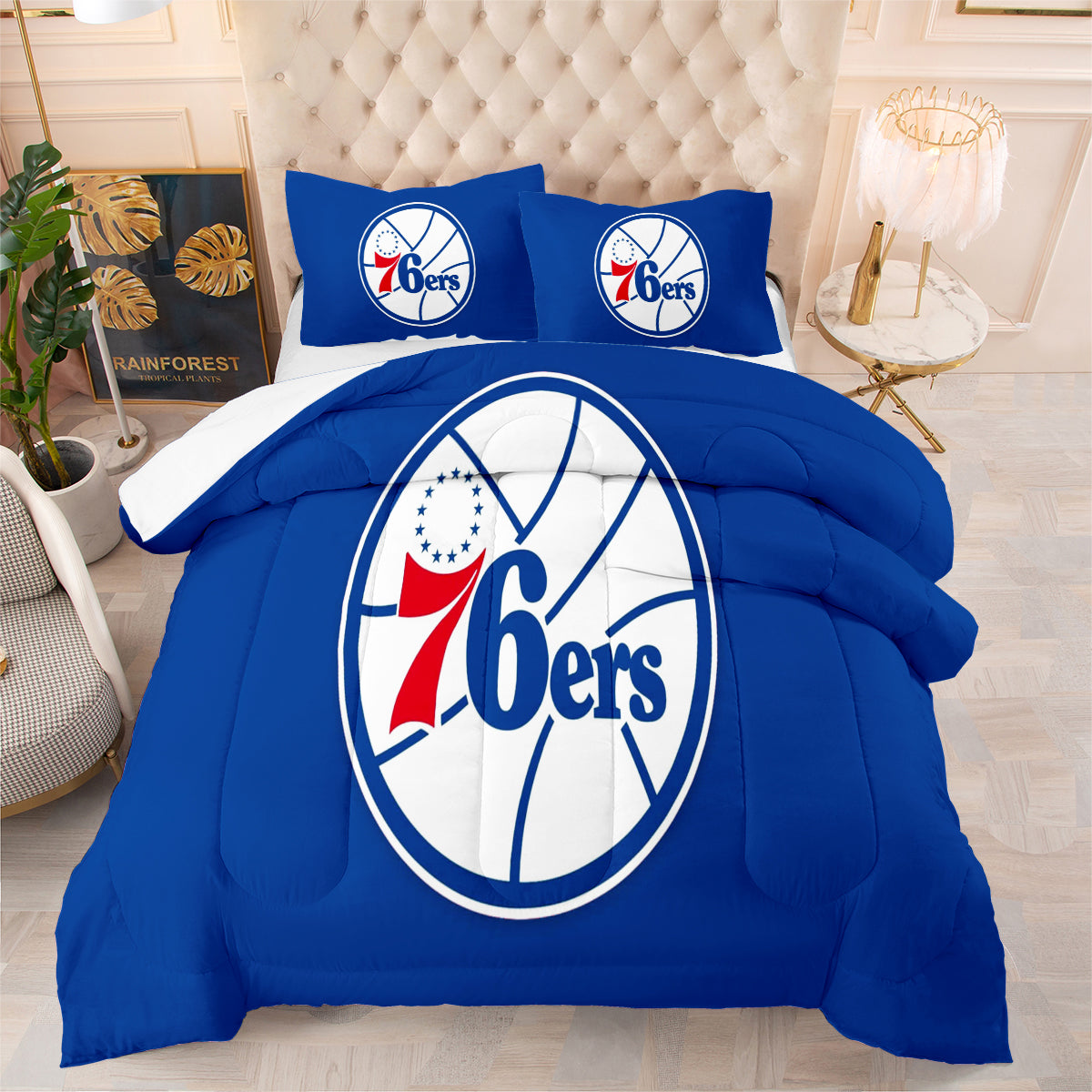 Philadelphia Basketball 76ers Comforter Pillowcases 3PC Sets Blanket All Season Reversible Quilted Duvet