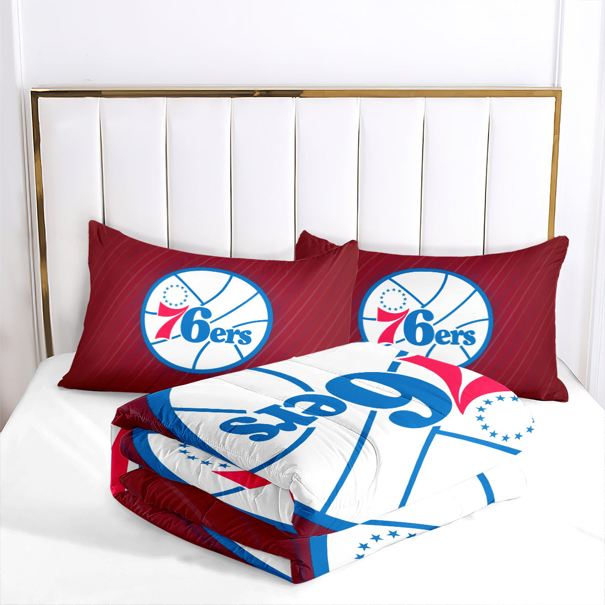 Philadelphia Basketball 76ers Comforter Pillowcases 3PC Sets Blanket All Season Reversible Quilted Duvet