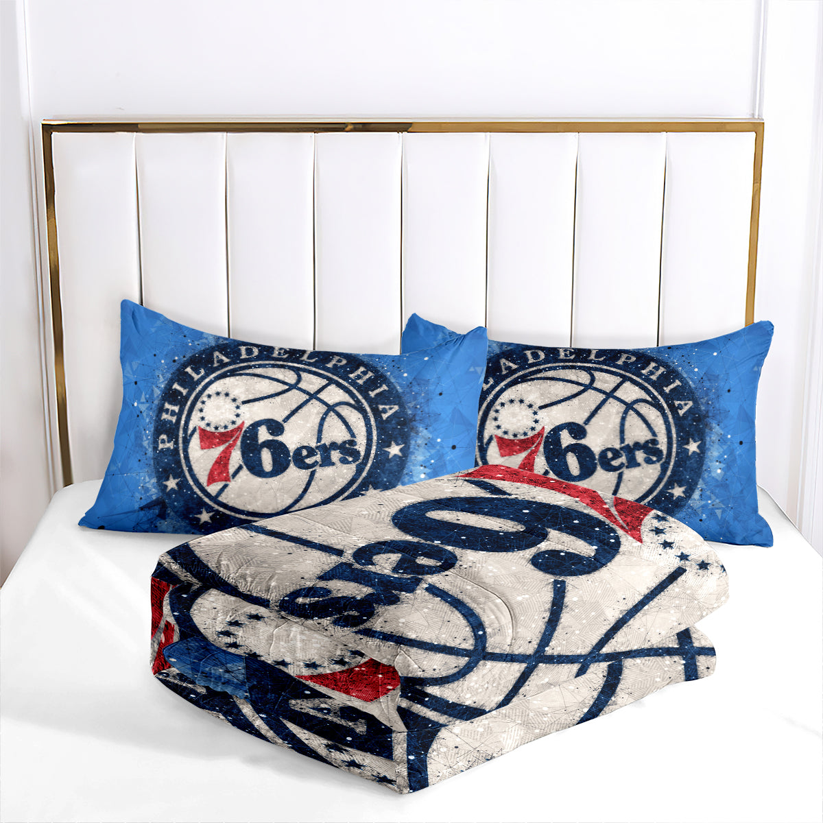 Philadelphia Basketball 76ers Comforter Pillowcases 3PC Sets Blanket All Season Reversible Quilted Duvet