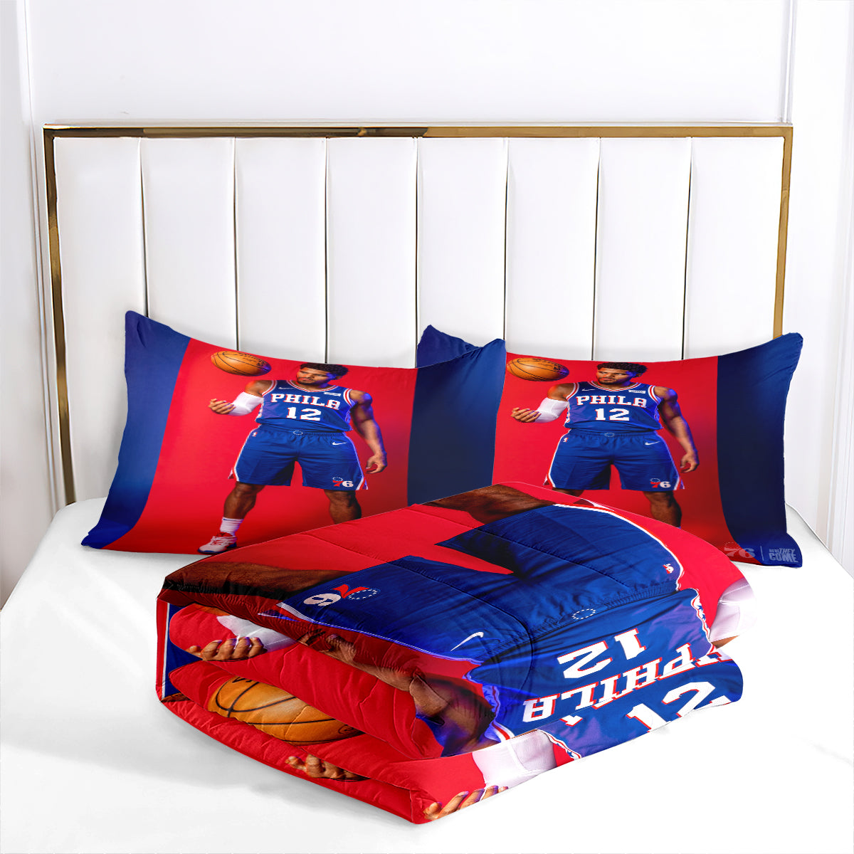 Philadelphia Basketball 76ers Comforter Pillowcases 3PC Sets Blanket All Season Reversible Quilted Duvet