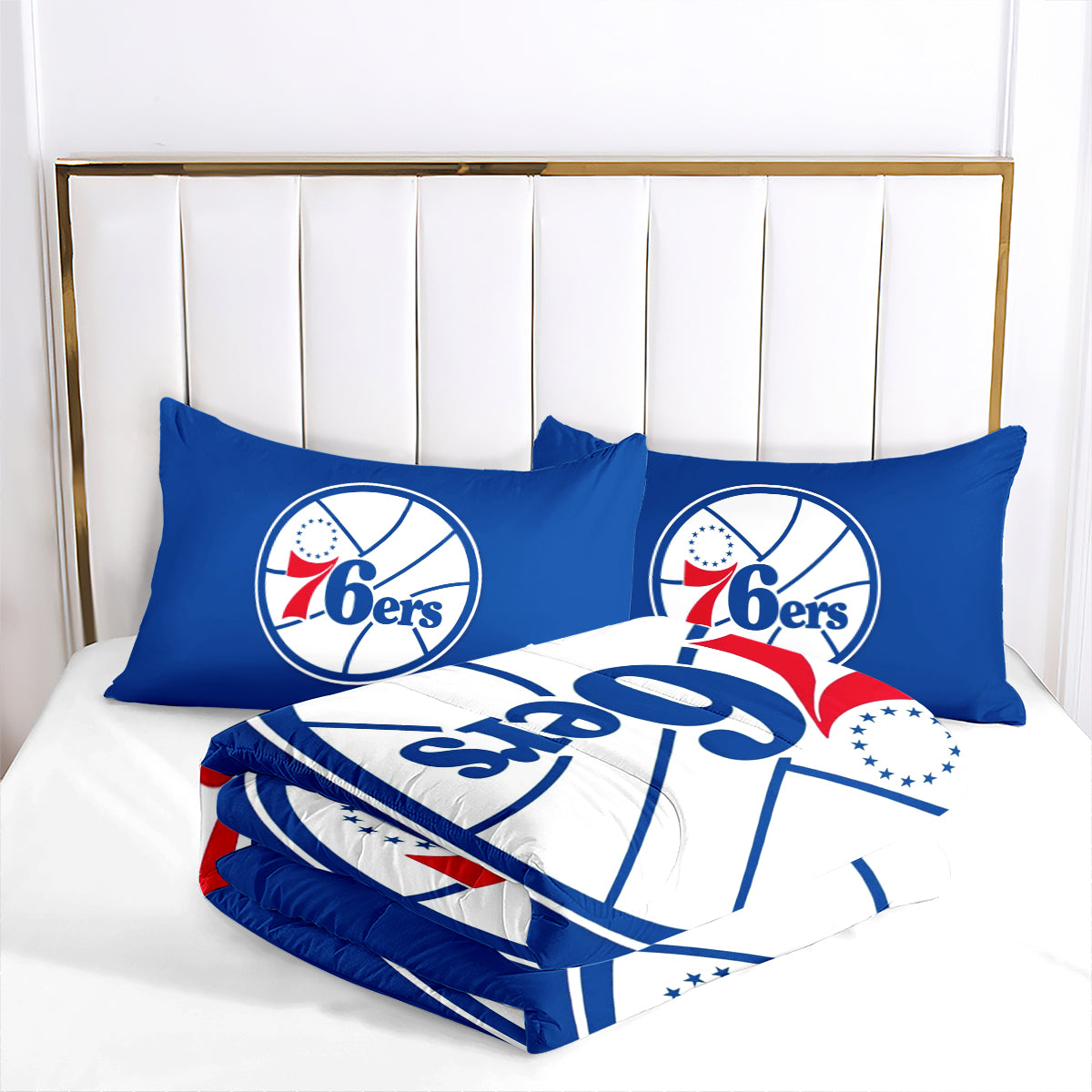 Philadelphia Basketball 76ers Comforter Pillowcases 3PC Sets Blanket All Season Reversible Quilted Duvet