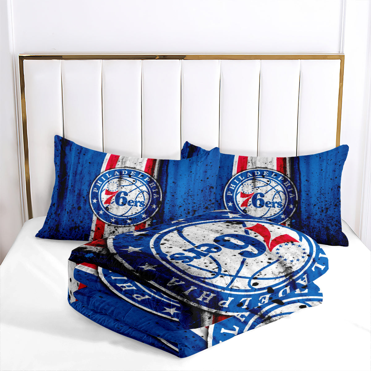 Philadelphia Basketball 76ers Comforter Pillowcases 3PC Sets Blanket All Season Reversible Quilted Duvet