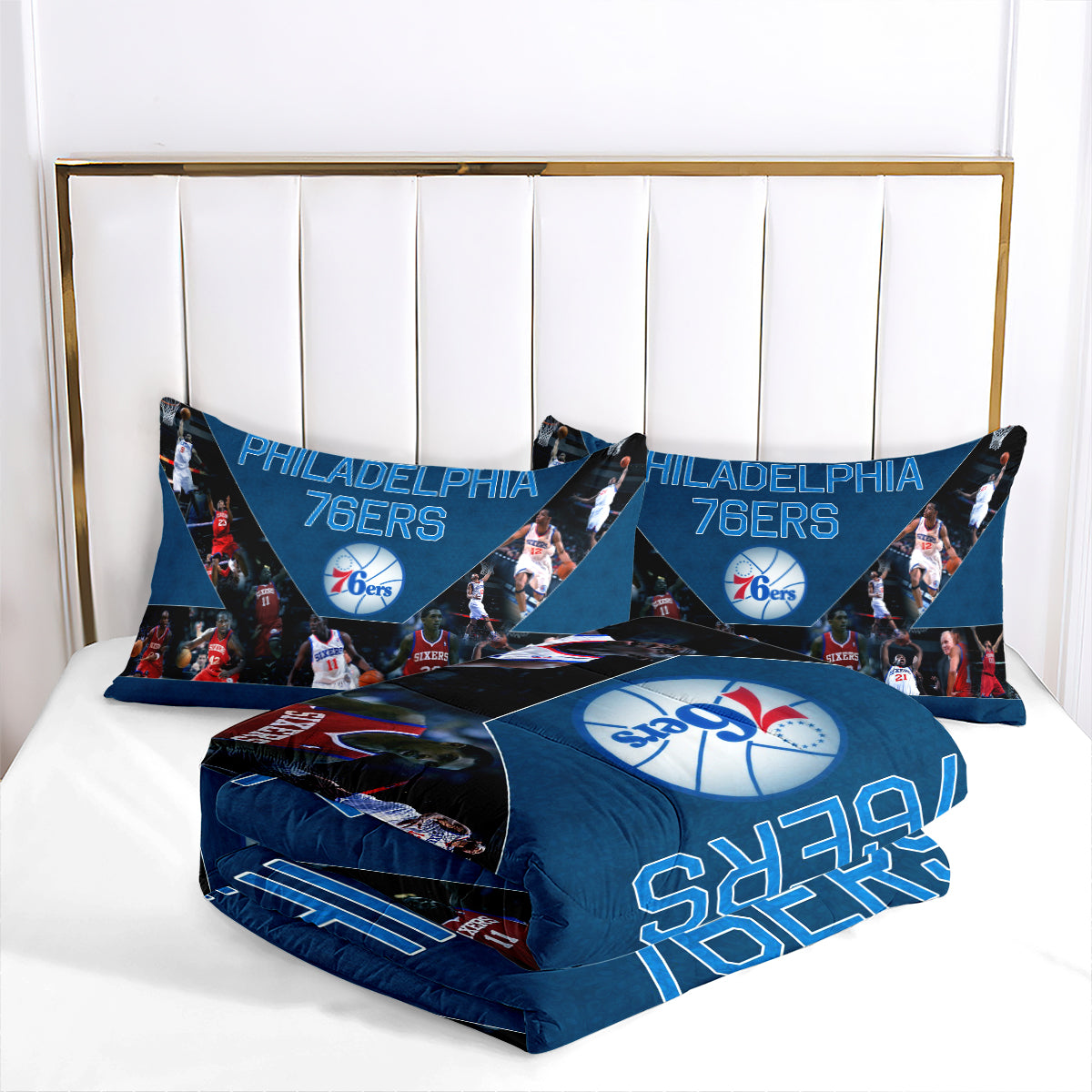 Philadelphia Basketball 76ers Comforter Pillowcases 3PC Sets Blanket All Season Reversible Quilted Duvet