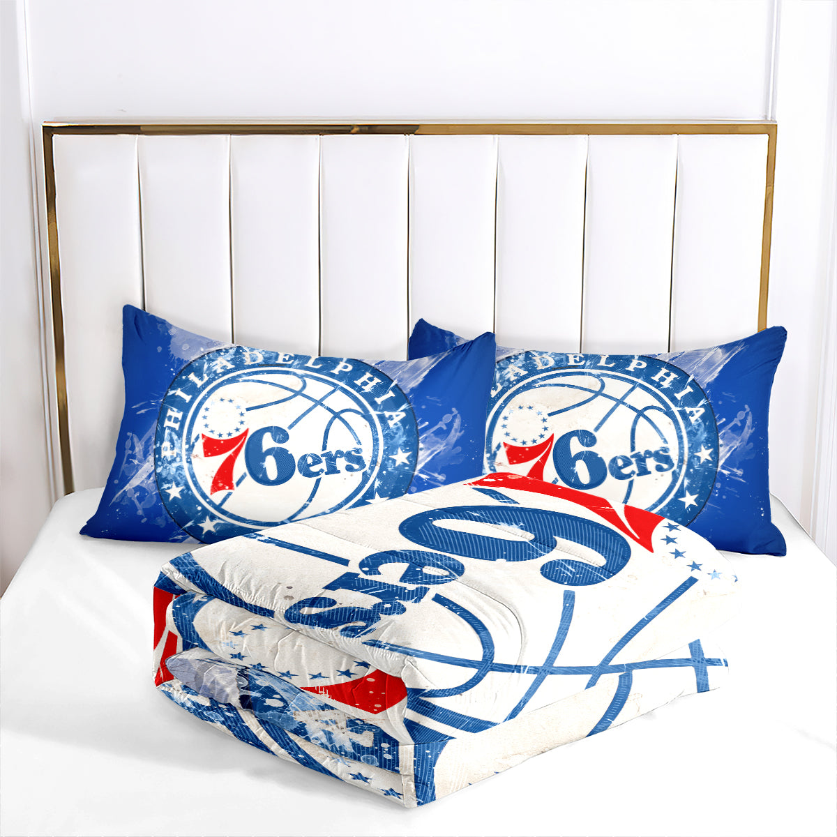 Philadelphia Basketball 76ers Comforter Pillowcases 3PC Sets Blanket All Season Reversible Quilted Duvet