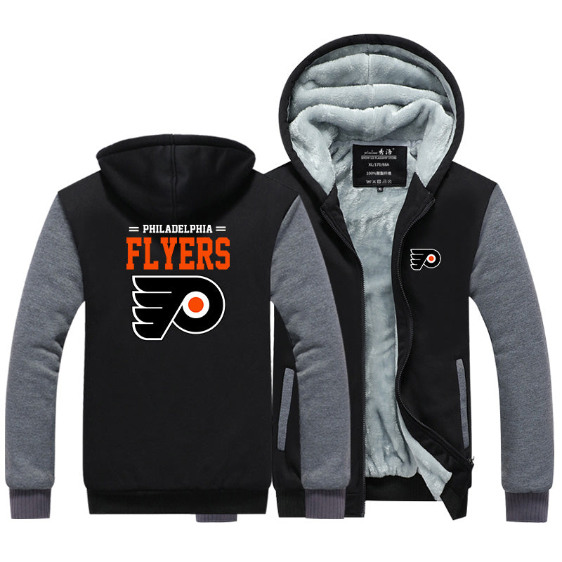 Philadelphia Flyers Hockey Team Unisex Lined Hoodie Fleece Sweatshirt Full Zipper Hooded Thicken Jacket