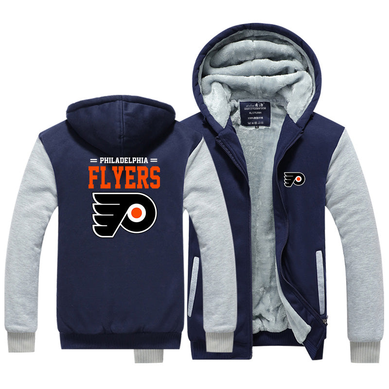 Philadelphia Flyers Hockey Team Unisex Lined Hoodie Fleece Sweatshirt Full Zipper Hooded Thicken Jacket