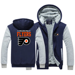 Philadelphia Flyers Hockey Team Unisex Lined Hoodie Fleece Sweatshirt Full Zipper Hooded Thicken Jacket