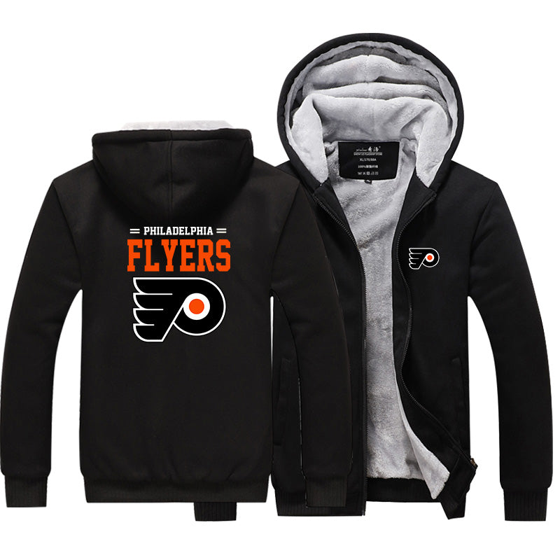 Philadelphia Flyers Hockey Team Unisex Lined Hoodie Fleece Sweatshirt Full Zipper Hooded Thicken Jacket