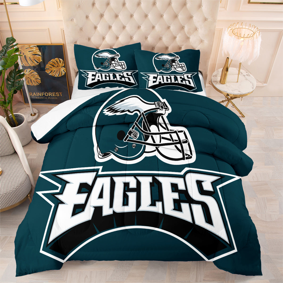 Philadelphia Rugby Eagles Comforter Pillowcases 3PC Sets Blanket All Season Reversible Quilted Duvet