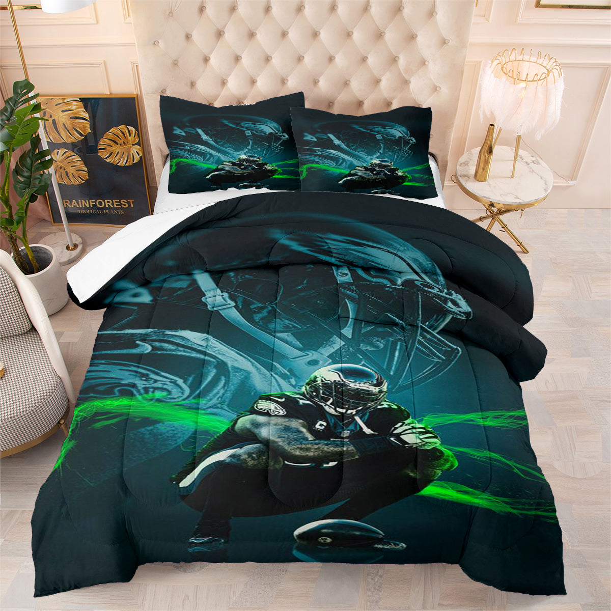 Philadelphia Rugby Eagles Comforter Pillowcases 3PC Sets Blanket All Season Reversible Quilted Duvet
