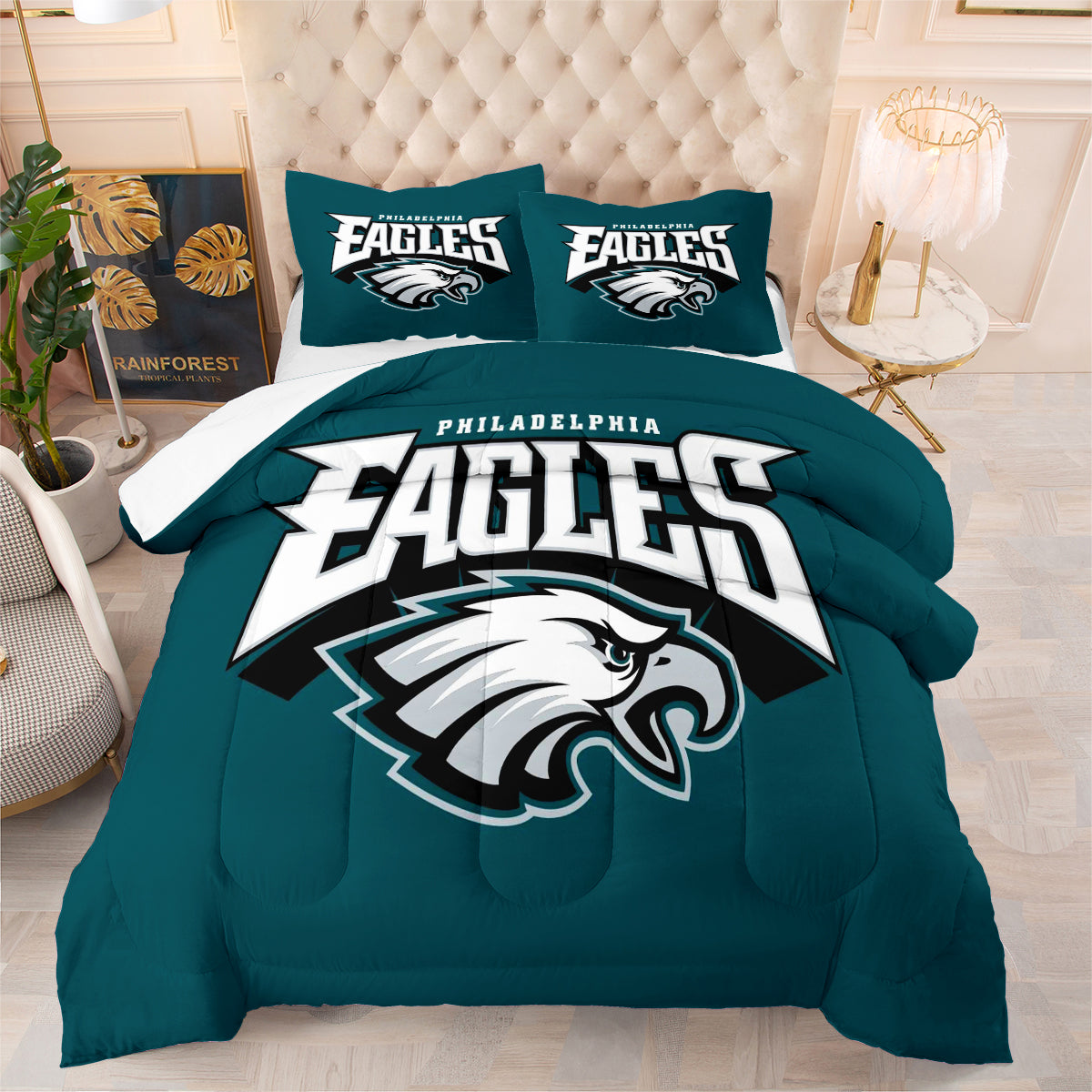 Philadelphia Rugby Eagles Comforter Pillowcases 3PC Sets Blanket All Season Reversible Quilted Duvet