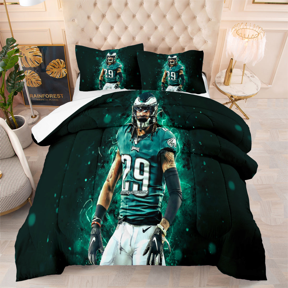 Philadelphia Rugby Eagles Comforter Pillowcases 3PC Sets Blanket All Season Reversible Quilted Duvet