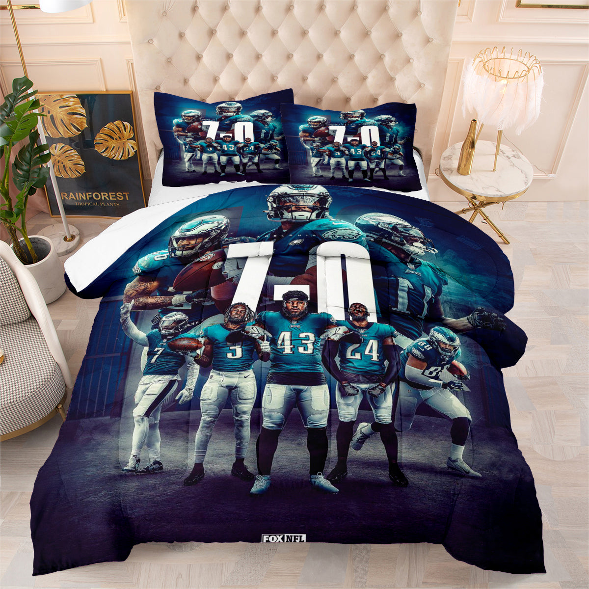 Philadelphia Rugby Eagles Comforter Pillowcases 3PC Sets Blanket All Season Reversible Quilted Duvet